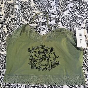 ROMWE Green Lace Trim Crop Top